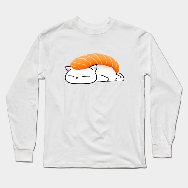 Chubby Cat Salmon Sushi Long Sleeve T-Shirt by Takeda_Art